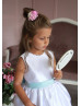 White Satin Flower Girl Dress With Blue Bow